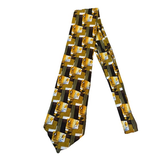 Ermenegildo Zenga Men’s Multicolor  Geometric Flower 100% Silk 4” Italian Vtg - Picture 2 of 7